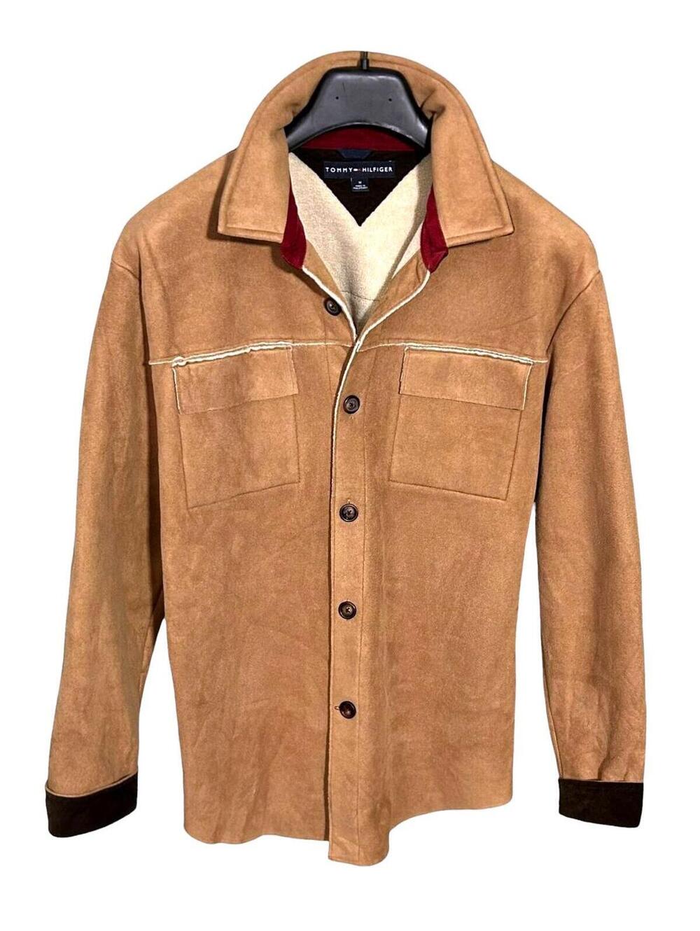 TOMMY HILFIGER Mens (M) Tan Camel Faux Suede Button-Up Jacket w/ Sherpa Lining